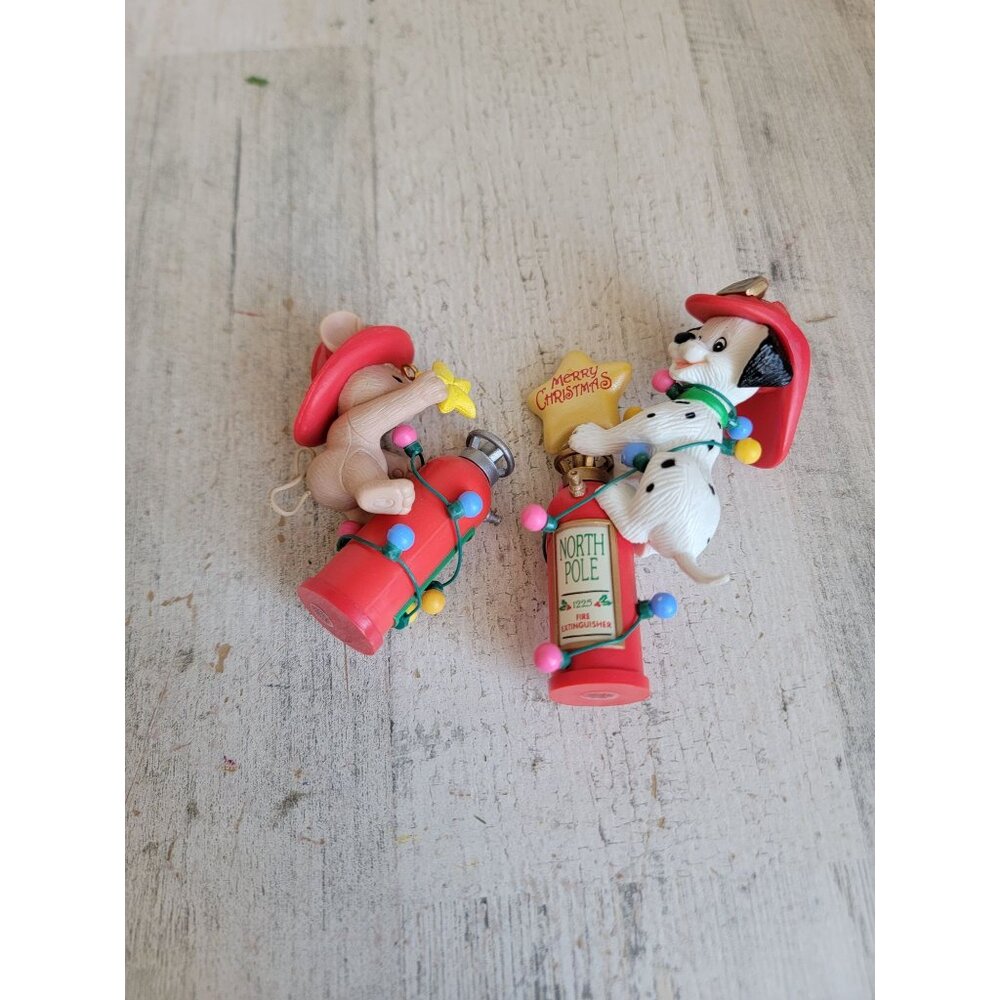Vintage firefighter mouse‎ Dalmatian fire extinguisher ornament Xmas set